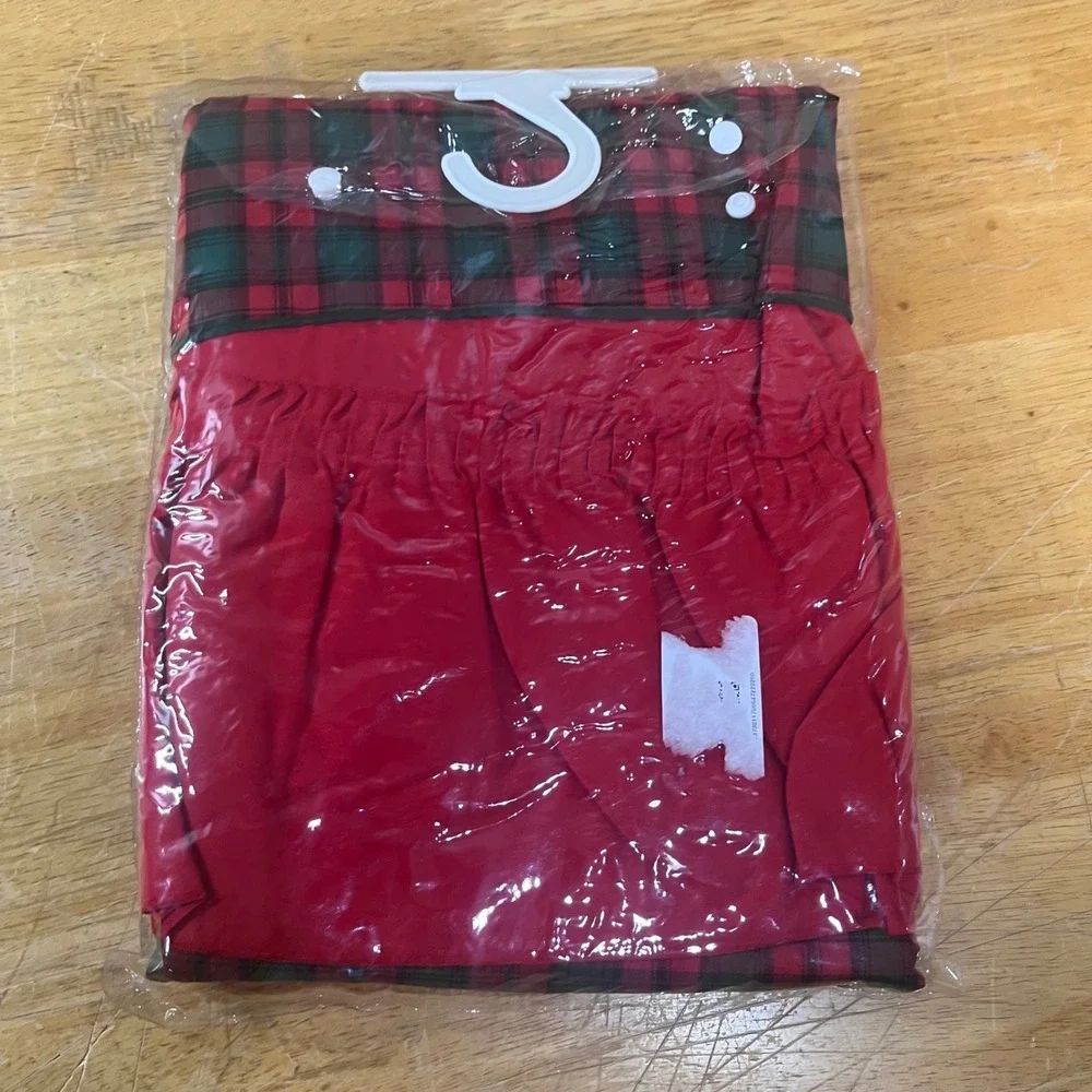 Vtg Foreston Trends Tartan Table Topper 2 Piece Set Red Plaid Ruffled Round 70in